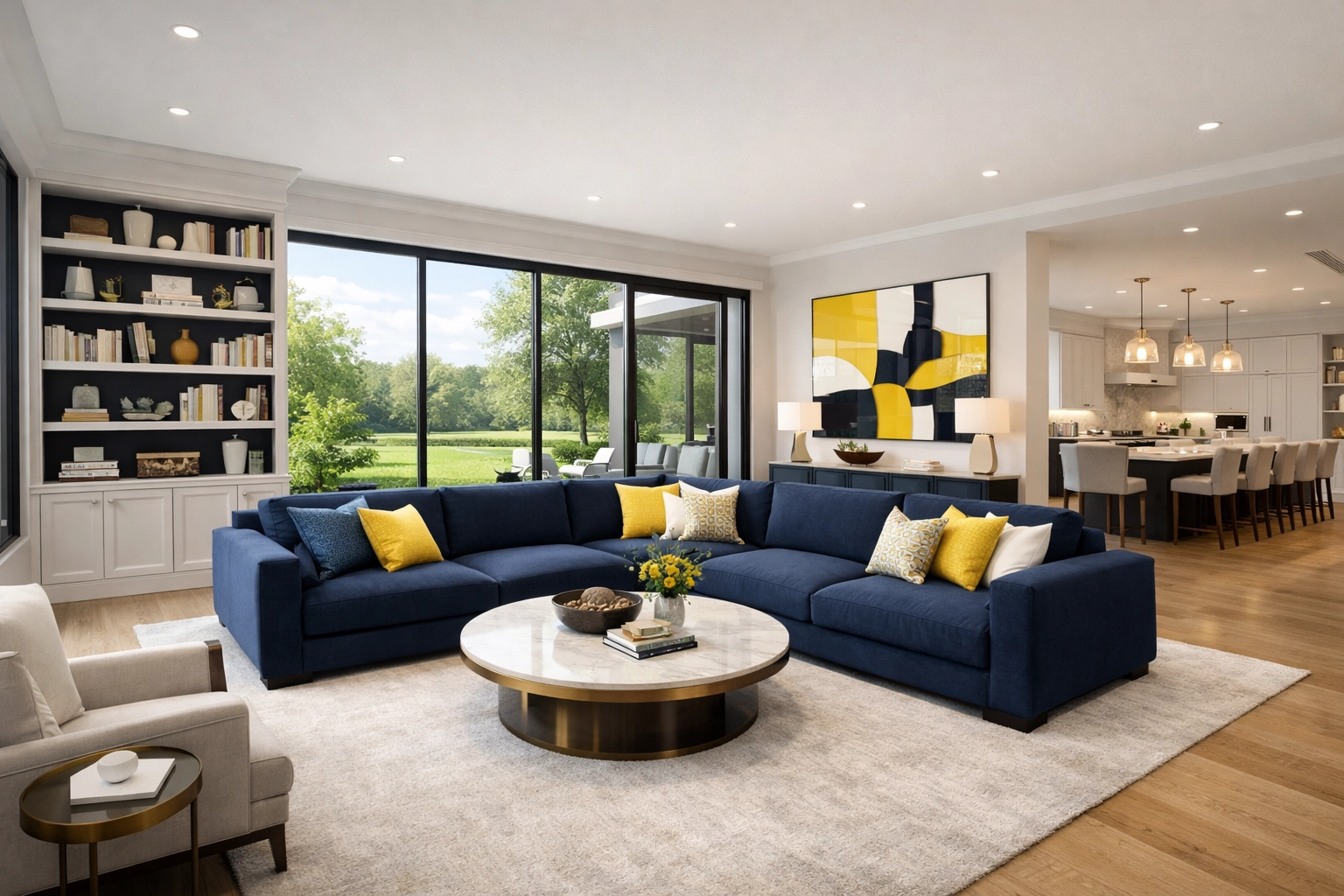 Meticulously organized luxury living room in Southborough showing the professional results of weekly house cleaning.