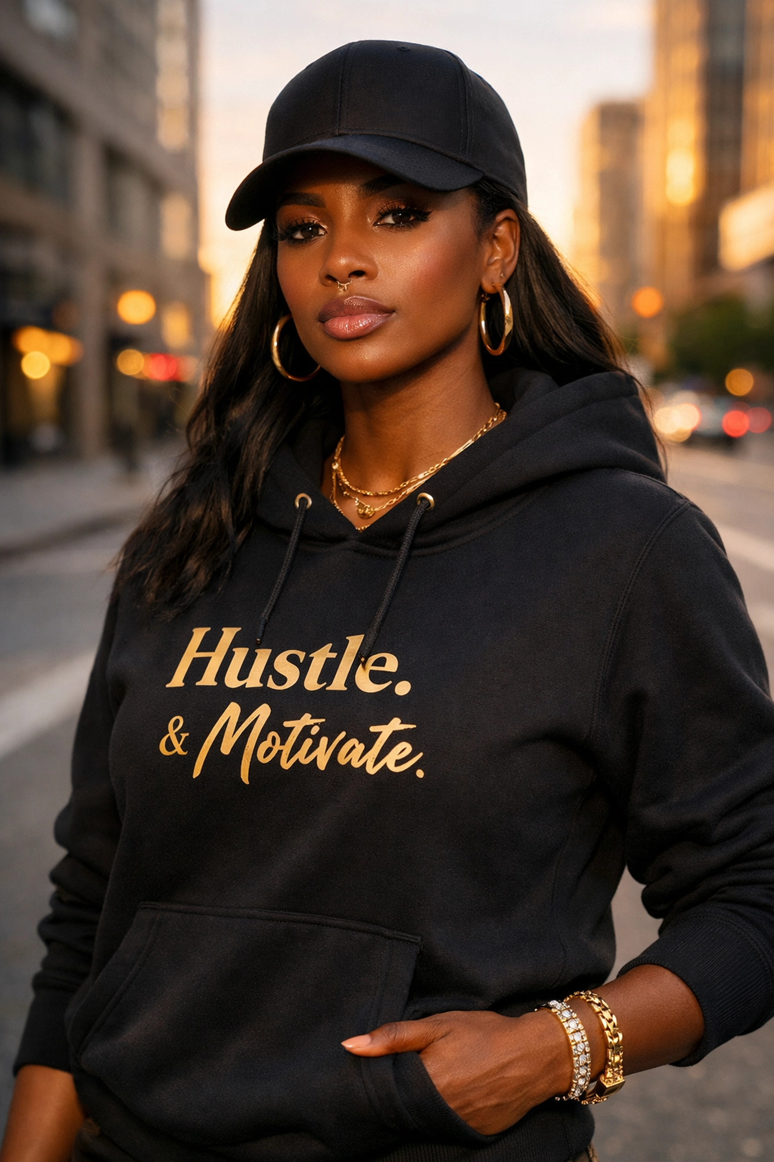 Black Commerce Matters: Why Your Choice to Buy Black is Rebuilding History Confident woman wearing motivational fashion and a stylish black-owned baseball cap.