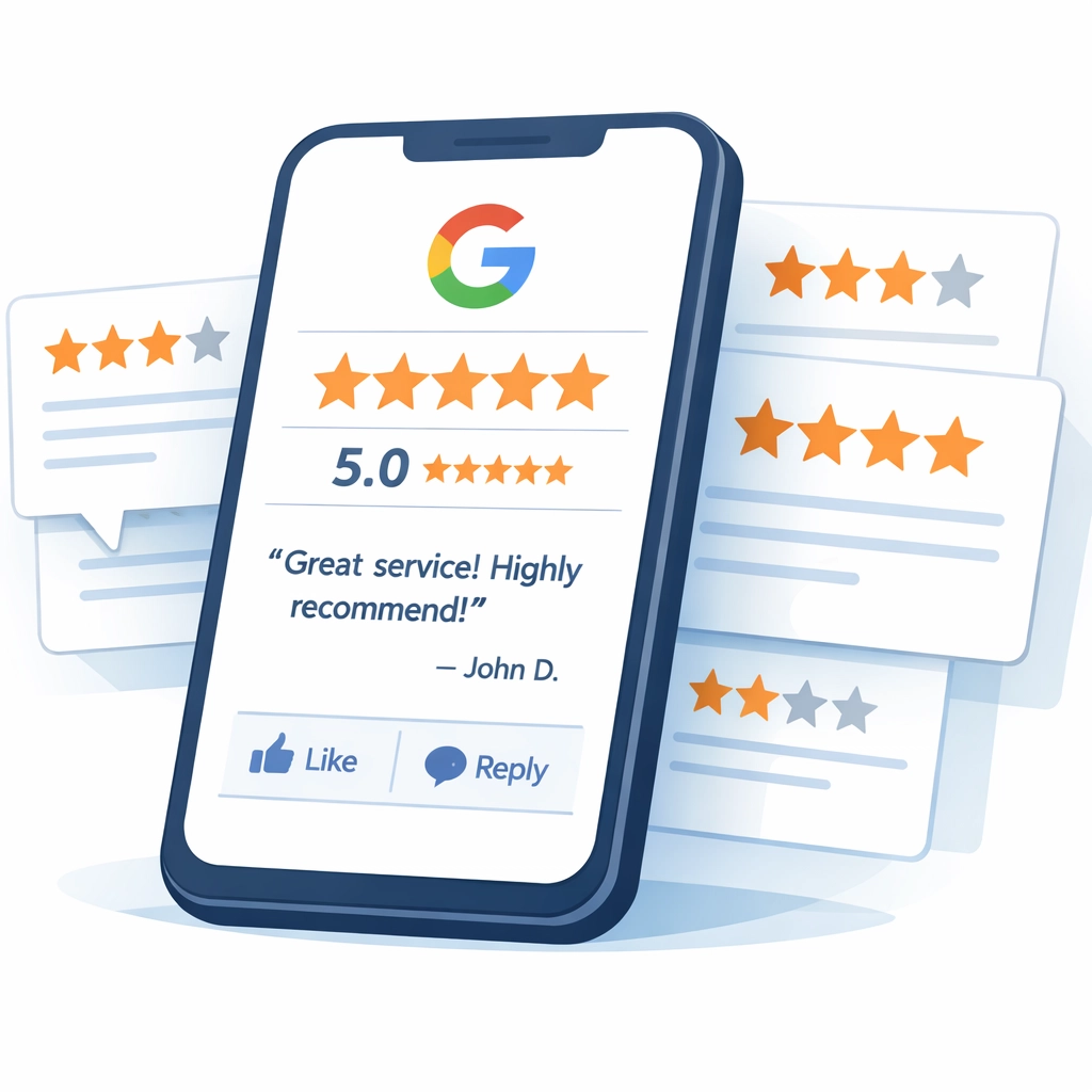 Checking 5-star Google reviews for handyman services on smartphone