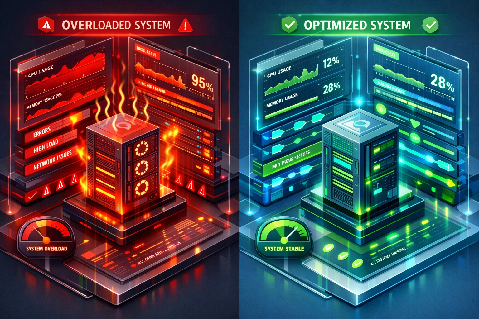 Overloaded ServiceNow discovery performance vs optimized ITOM configuration dashboard