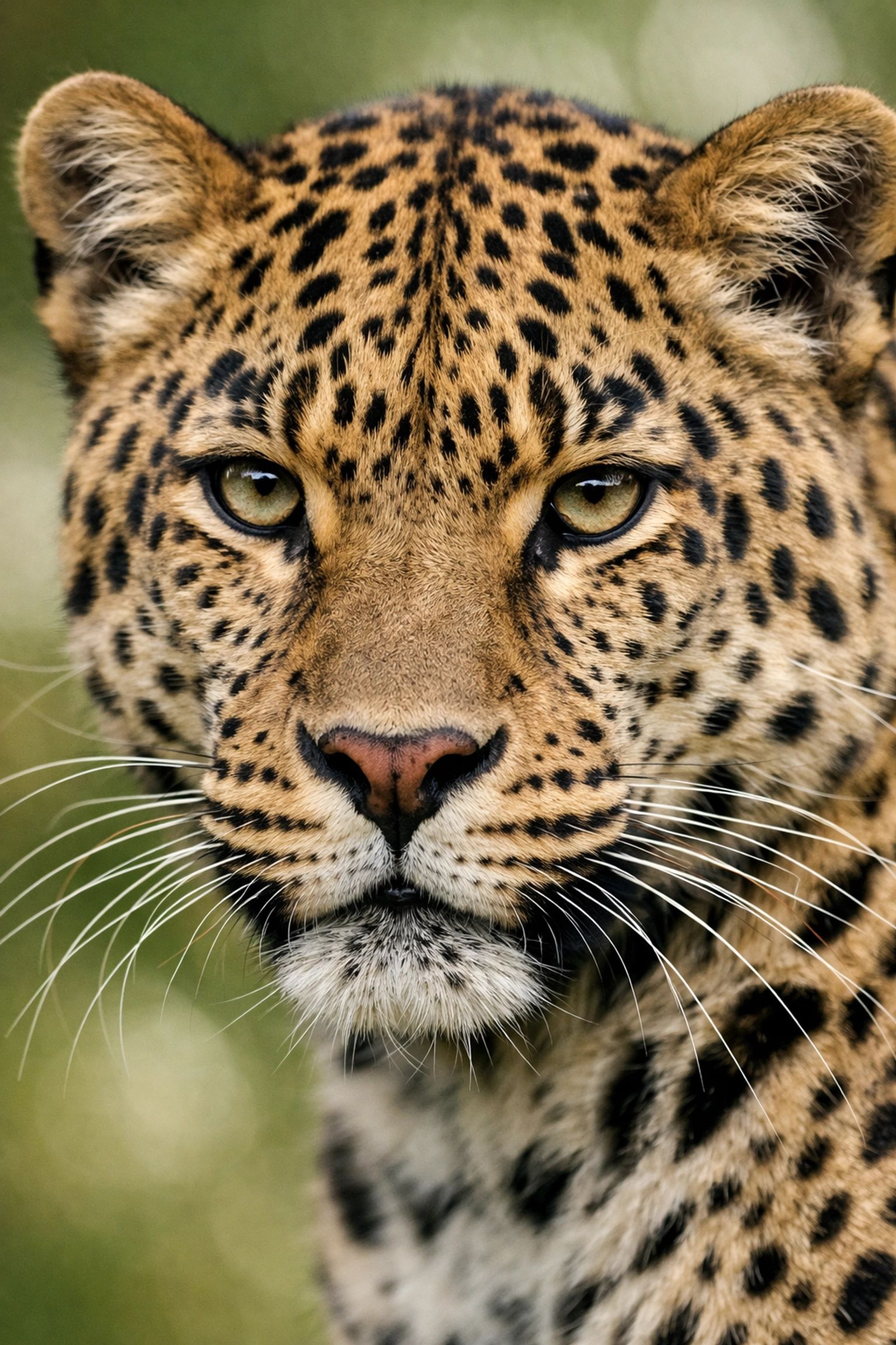 Close-up photo of a leopard's face highlighting intricate fur patterns and whiskers using a telephoto lens.