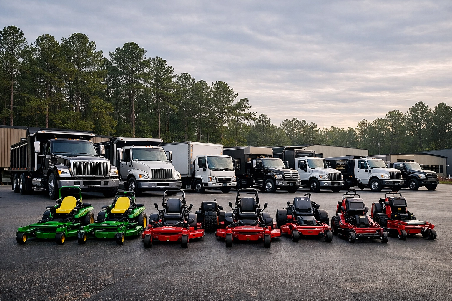 Well-maintained landscaping equipment fleet at a North Carolina facility ready for business sale and exit.