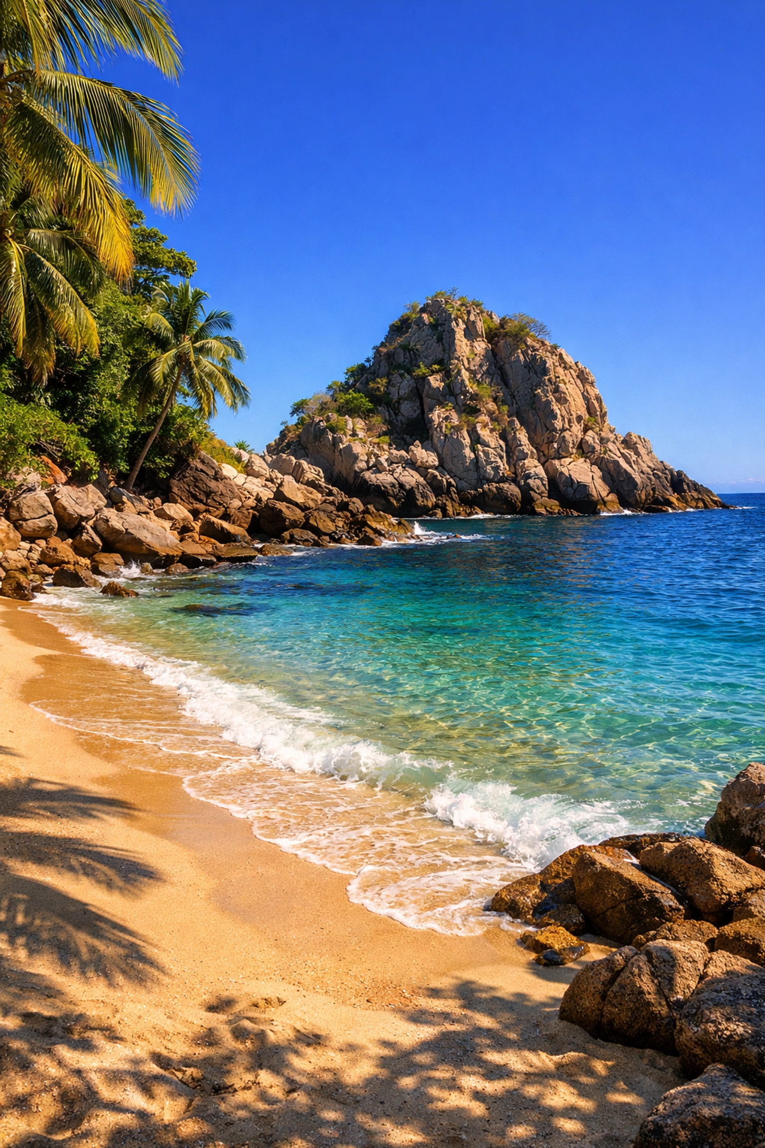 Secluded Amapas beach in Puerto Vallarta with turquoise water, perfect for guests in nearby condo rentals.