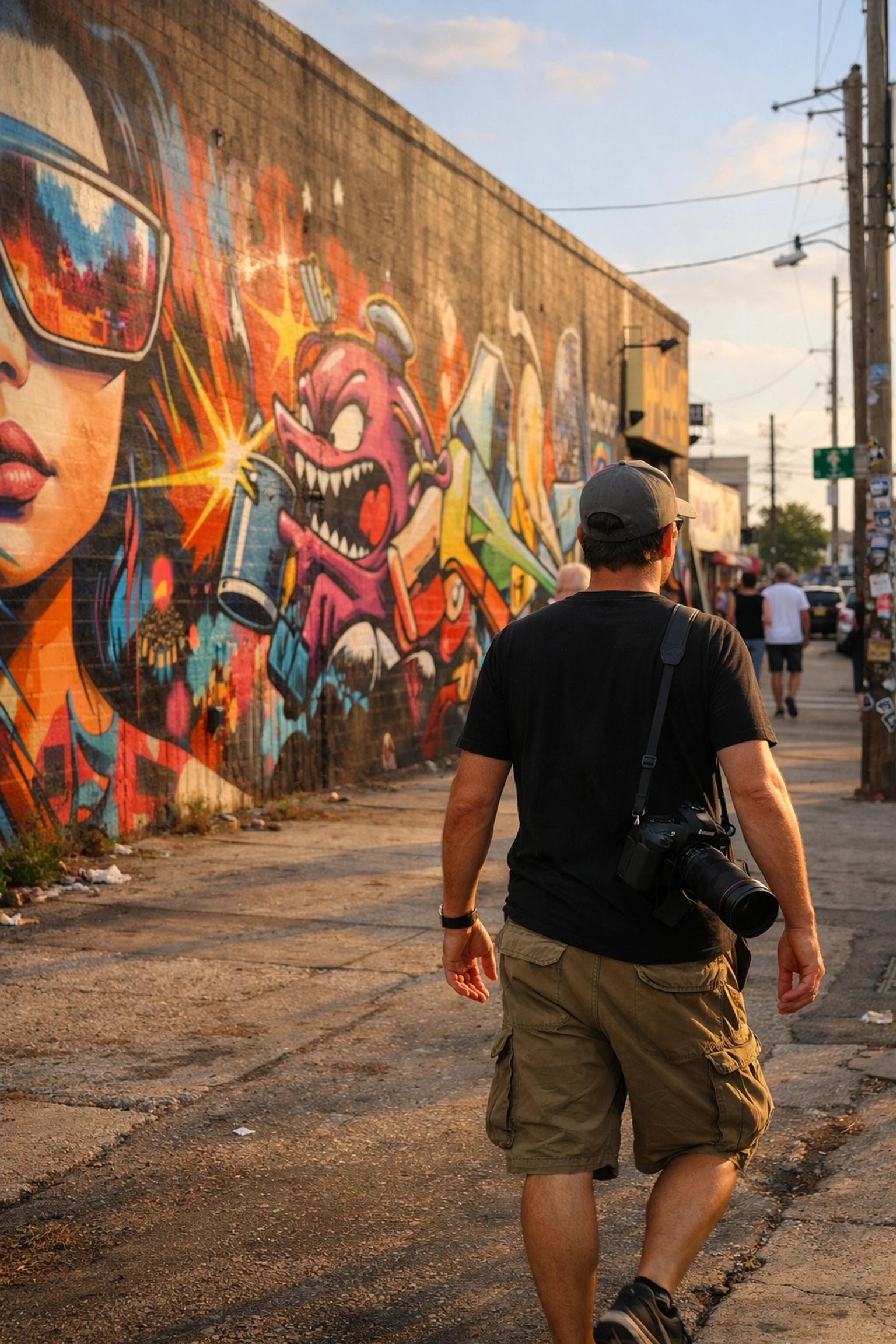 A photographer captures colorful murals in the Wynwood Art District during a private Miami photography tour.