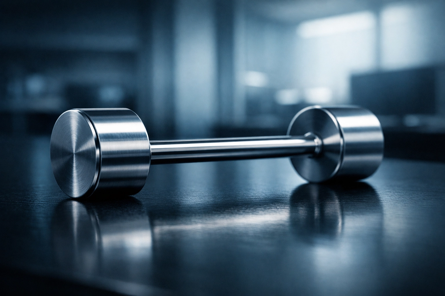 Metallic barbell on a reflective surface representing the bifurcated 2026 startup valuation market.