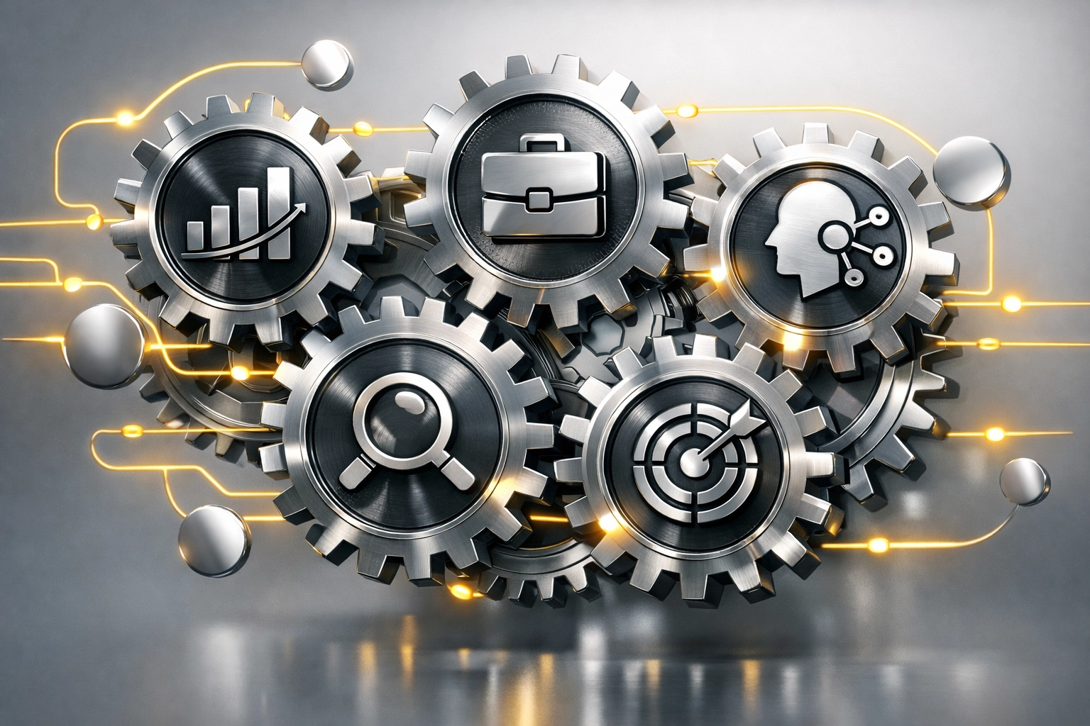 Gears illustrating the synergy of Amazon ads management, listing optimization, and FBA prep services.