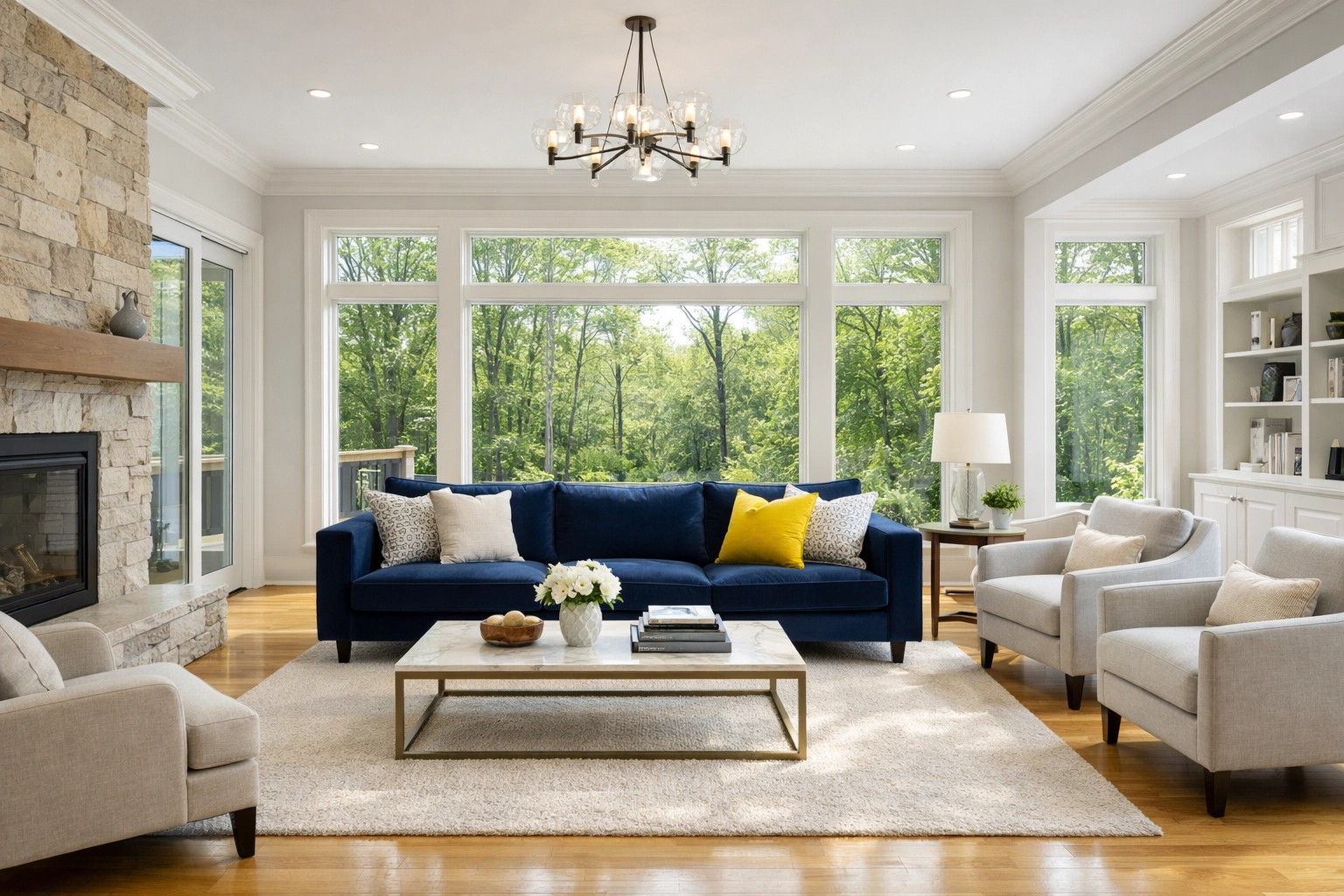 Sun-drenched Dunstable living room showing the healthy results of professional House Cleaning Dunstable MA.