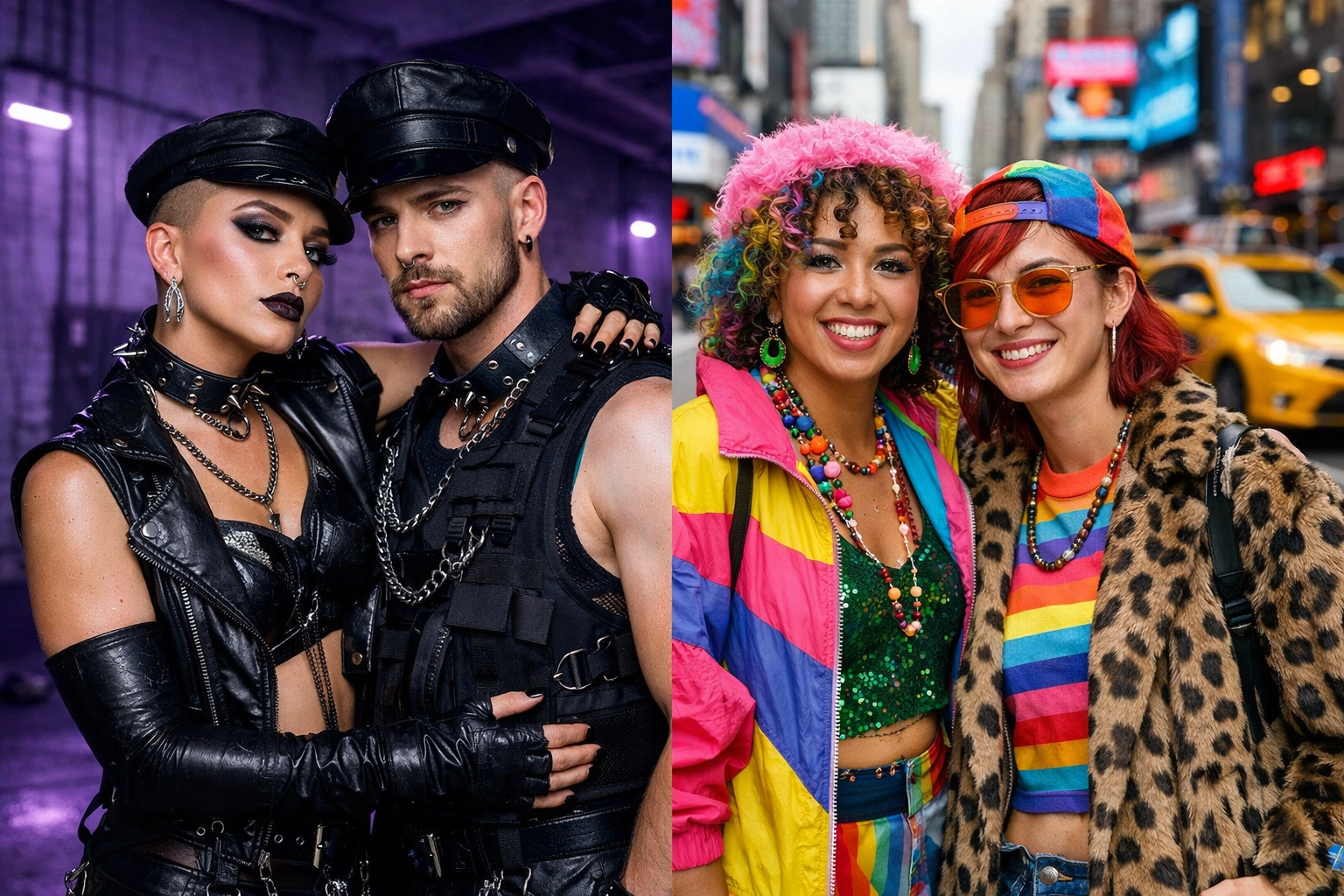 Berlin and NYC queer fashion comparison showing industrial vs maximalist LGBTQ+ street styles