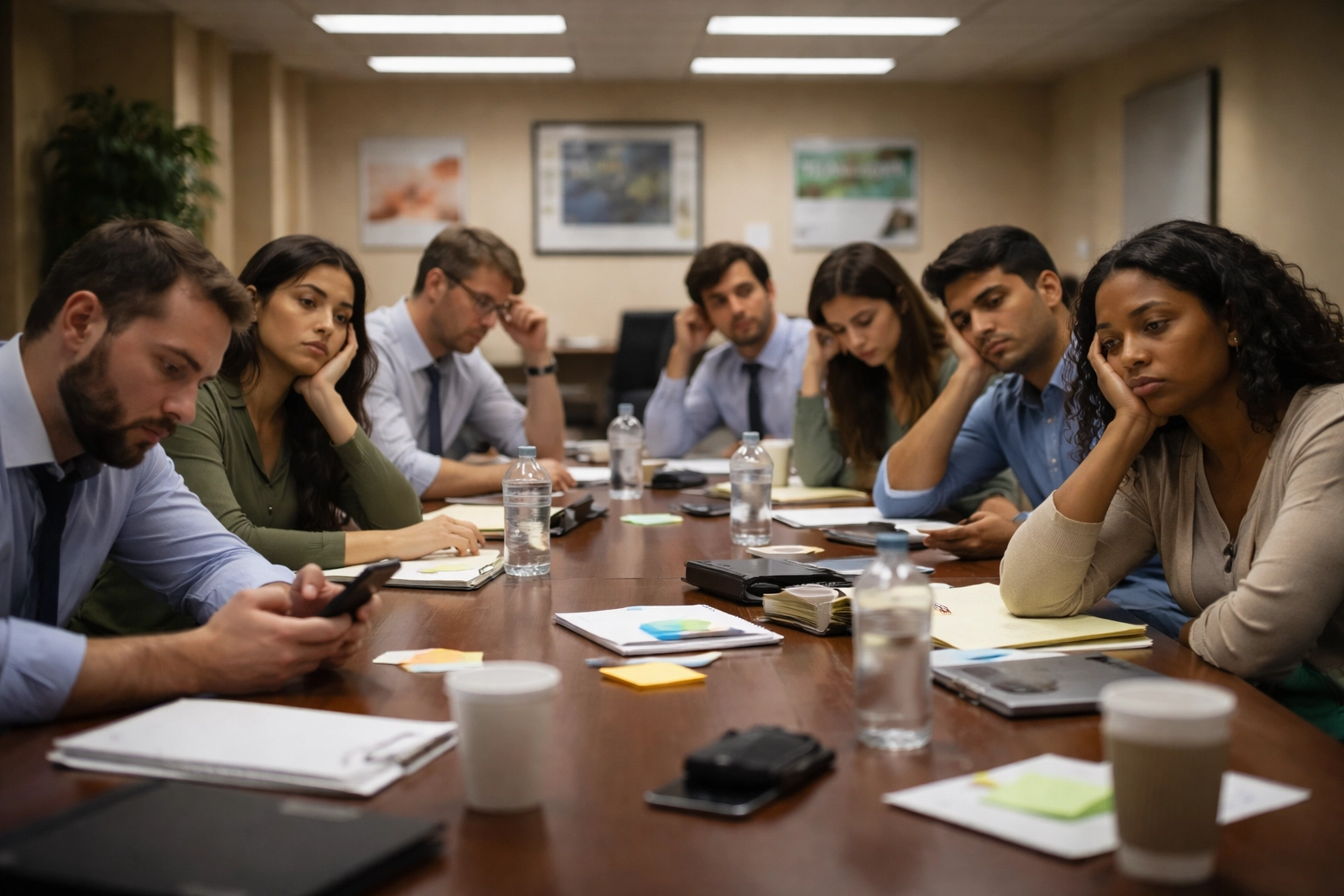 Disengaged employees during a traditional team building activity showing team burnout and disconnect