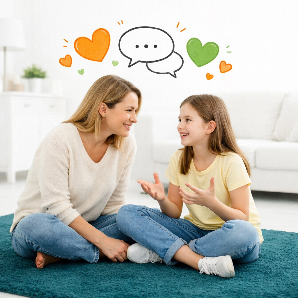Mother and daughter having an intentional conversation to build strong family connections.