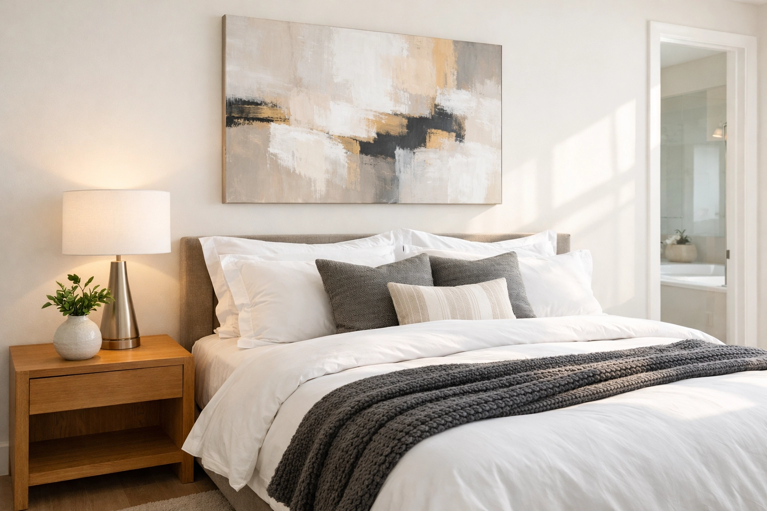 Professionally staged bedroom in a Vancouver luxury rental property highlighting high-end amenities.