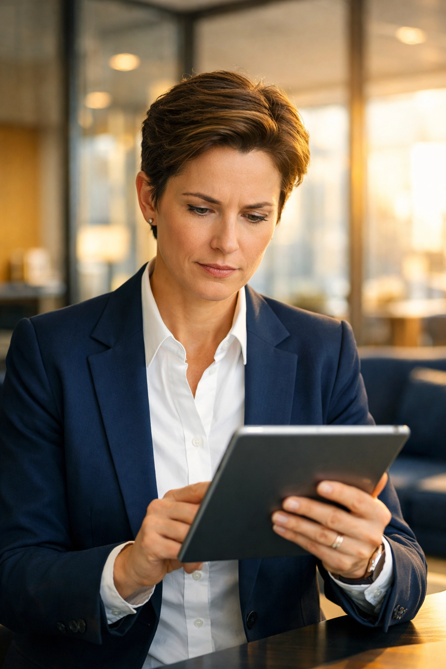 Expert bookkeeper reviewing financial records on a tablet to provide strategic human insight and judgment.