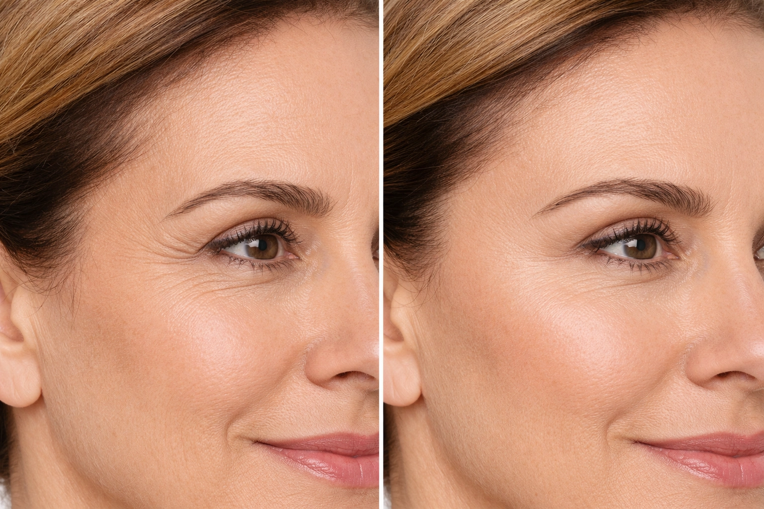 Before and after temple filler treatment showing restored volume and lifted appearance