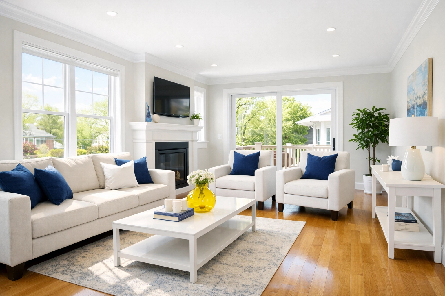 Clean living room in a Worcester home after a visit from professional cleaners MA.