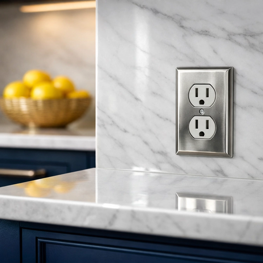 Detailed view of a clean marble kitchen backsplash following a thorough move-out cleaning in Massachusetts.