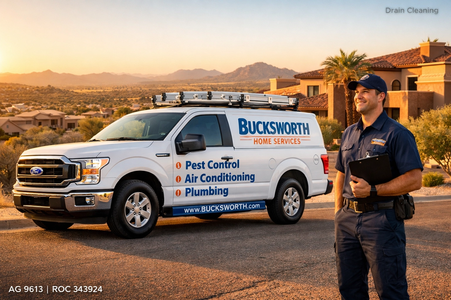 Bucksworth Home Services technician and work truck providing professional plumbing services in Fountain Hills.
