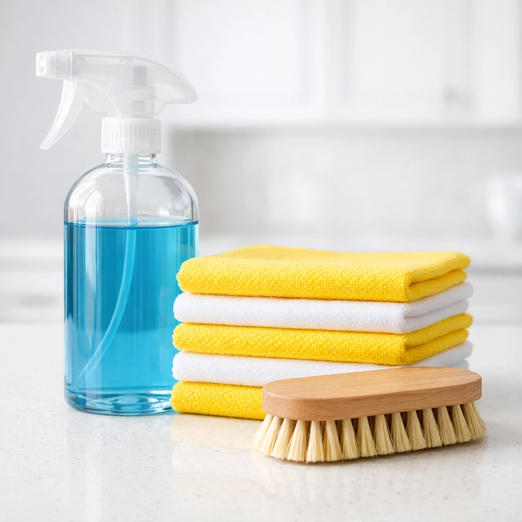 Eco-friendly supplies used for a comprehensive Boston apartment move-in cleaning kit.