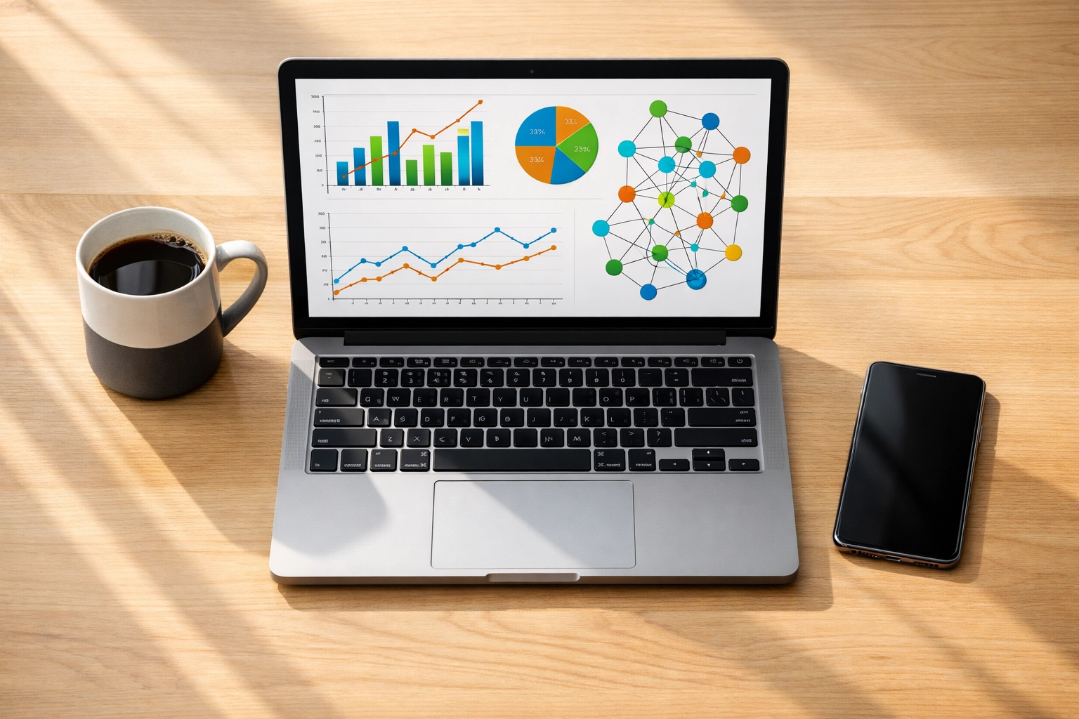 Modern workspace showing ServiceNow ITOM data visualizations representing accurate CI data for a solid CMDB foundation.