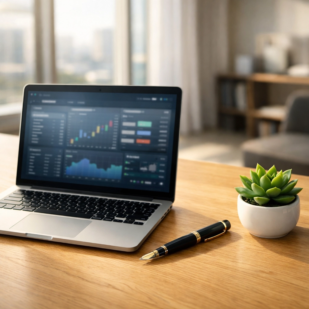 Clean office desk representing organized accrual accounting for startup venture capital due diligence.