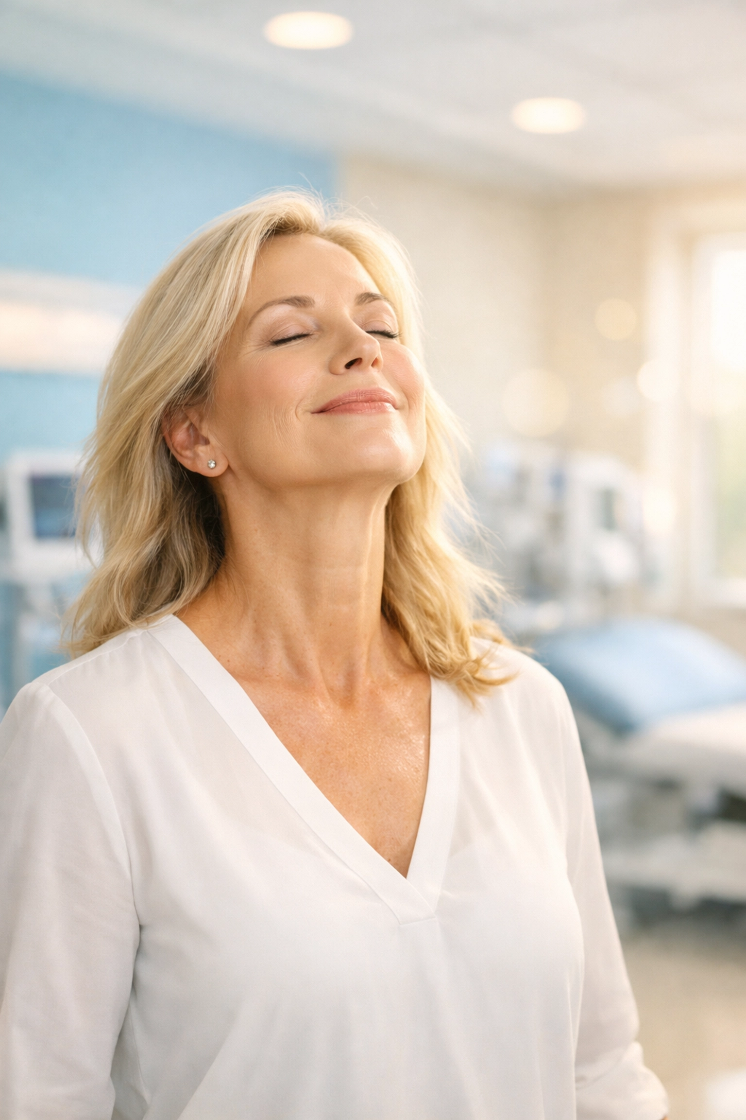 Empowered woman breathing deeply, illustrating respiratory health and metabolic wellness support.