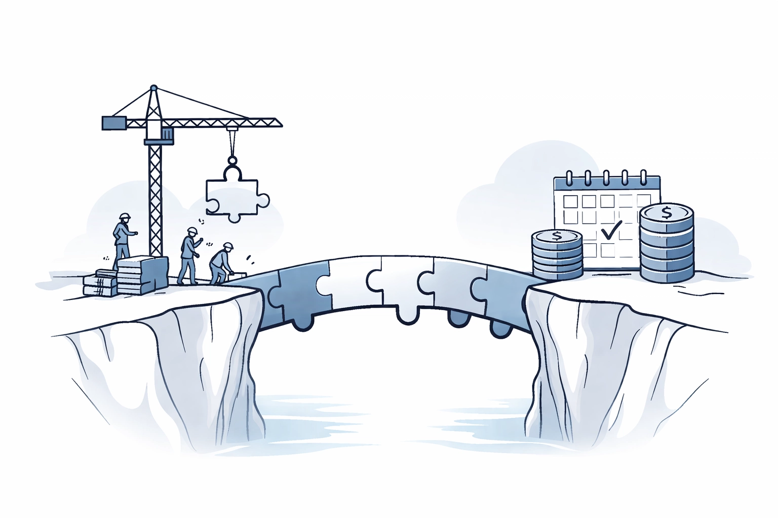 Bridge connecting active projects to future payments representing payroll funding solutions