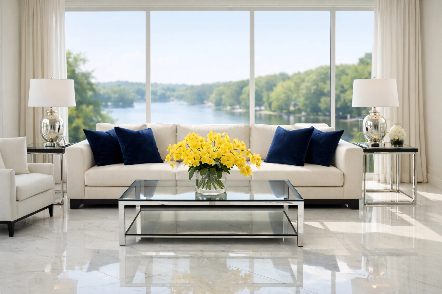 Immaculate high-end living room in a Shrewsbury estate showing the results of luxury cleaning in Shrewsbury.