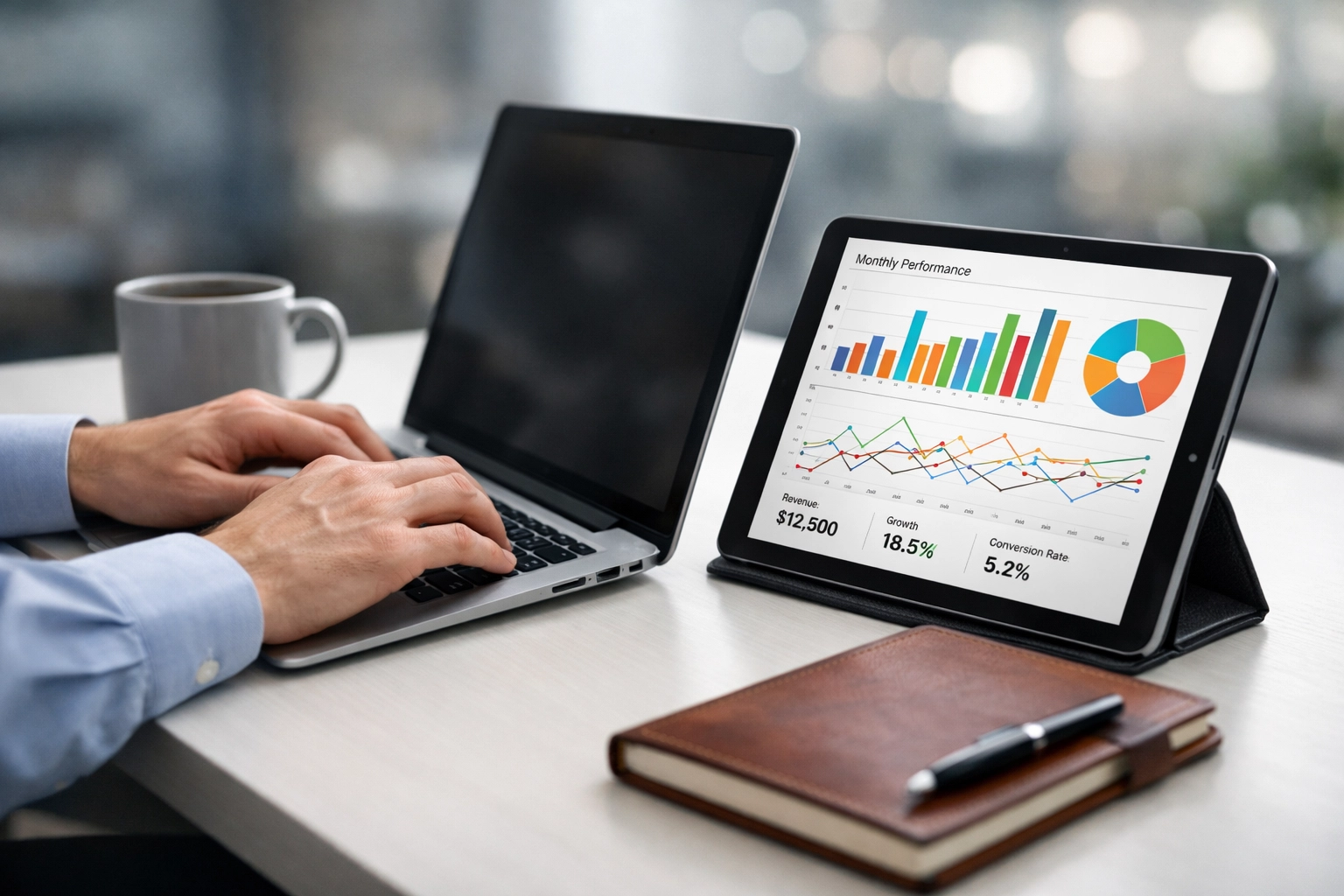 Professional analyzing ServiceNow performance charts on a laptop to maximize platform ROI through expert consulting.