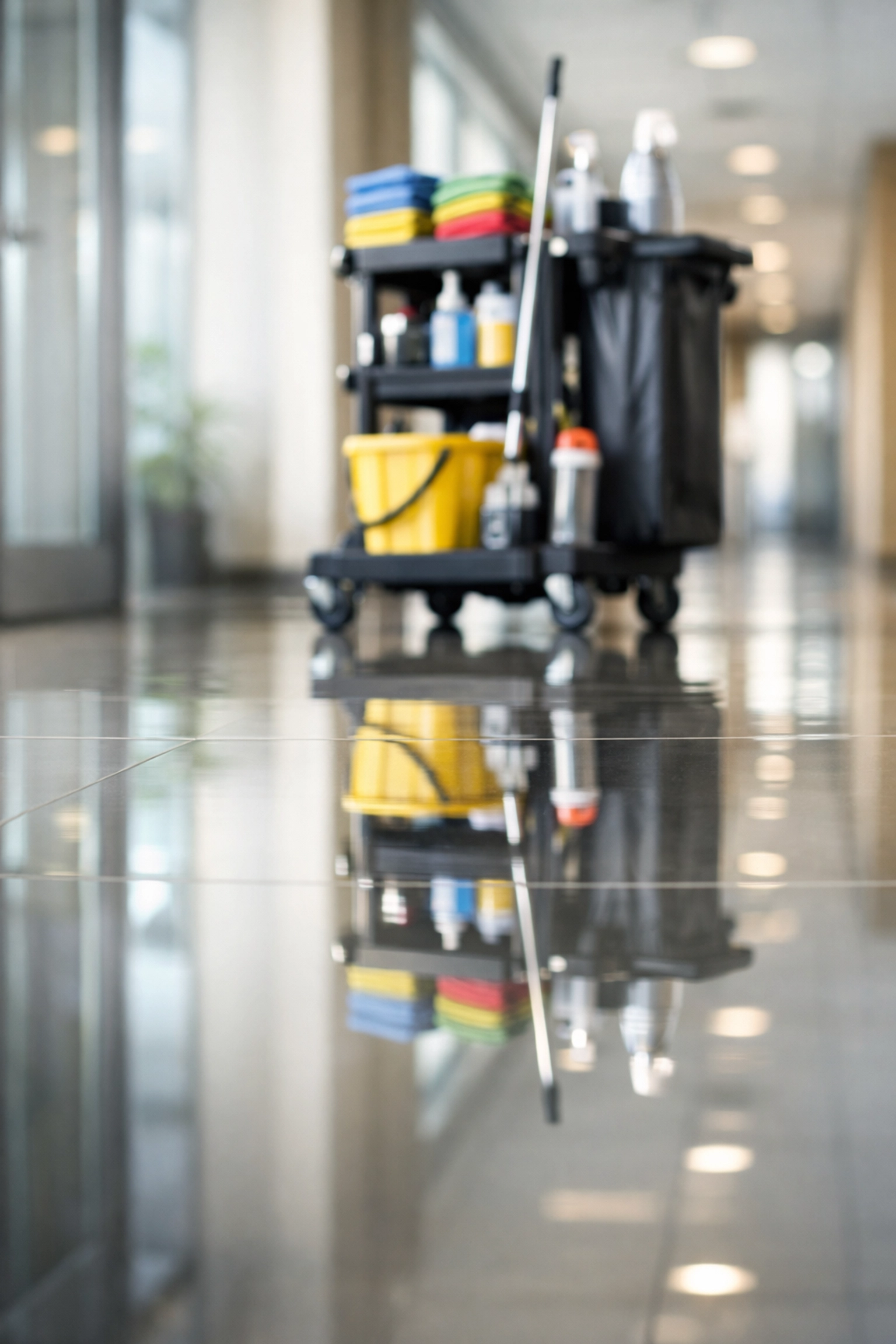 High-gloss polished office floor in Indianapolis highlighting professional janitorial cleaning and quality care.