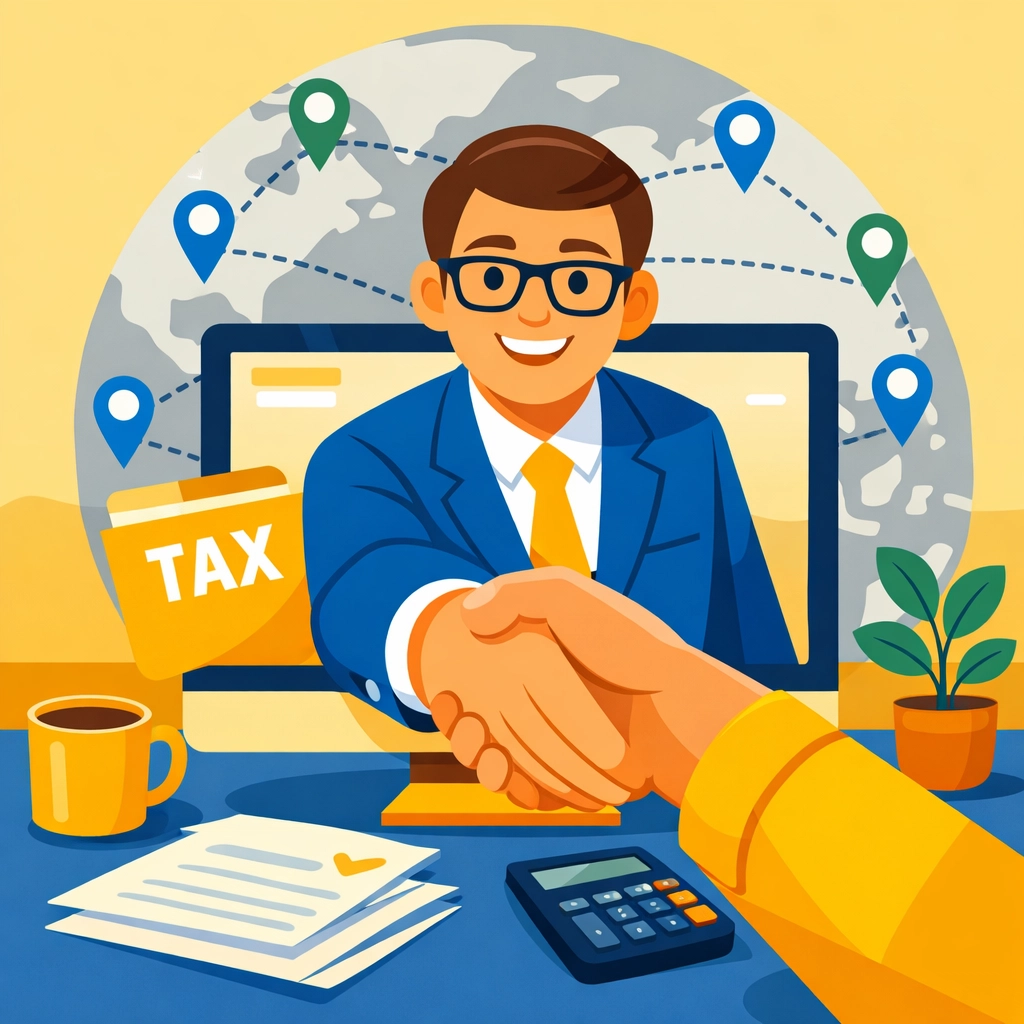 A virtual handshake representing a partnership with a remote concierge tax professional.