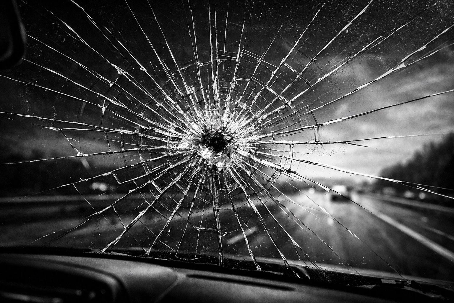 Gorilla Glass windshield with rock strike impact showing intact durability during insurance claim