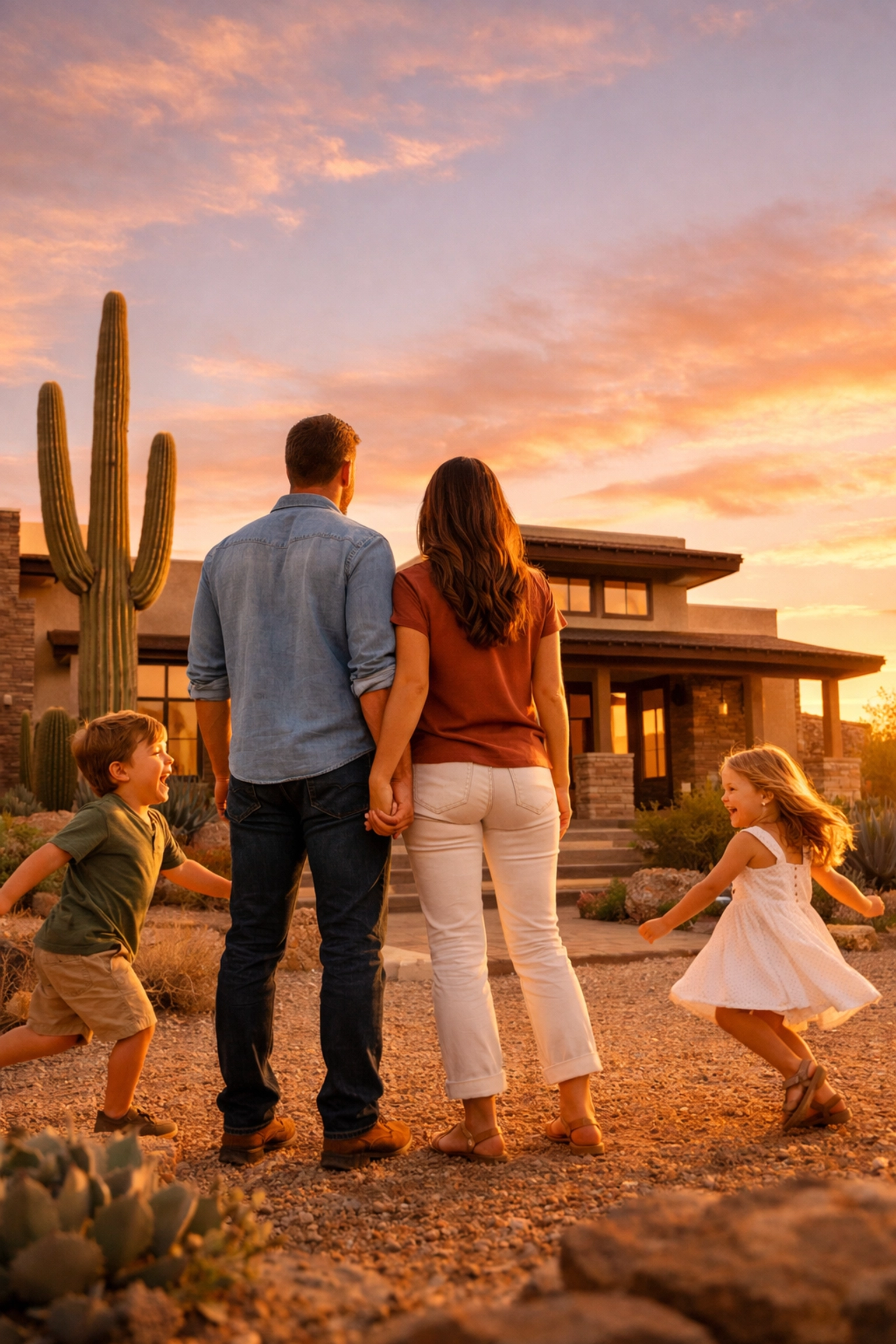 Confident family at new Arizona home with clear purpose for their move Confident family at new Arizona home with clear purpose for their move