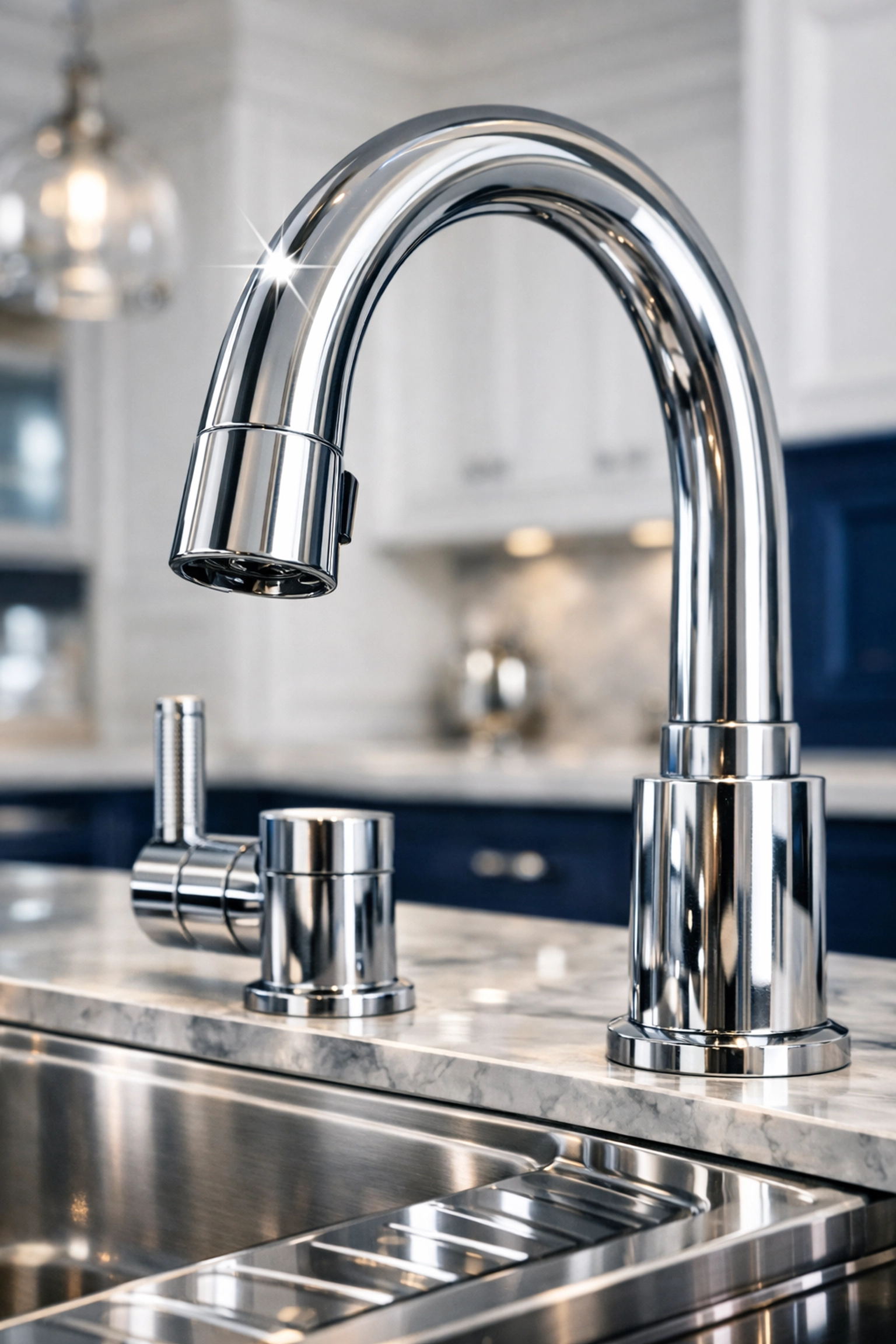 Polished stainless steel kitchen faucet showing deep cleaning results in an Uxbridge home.