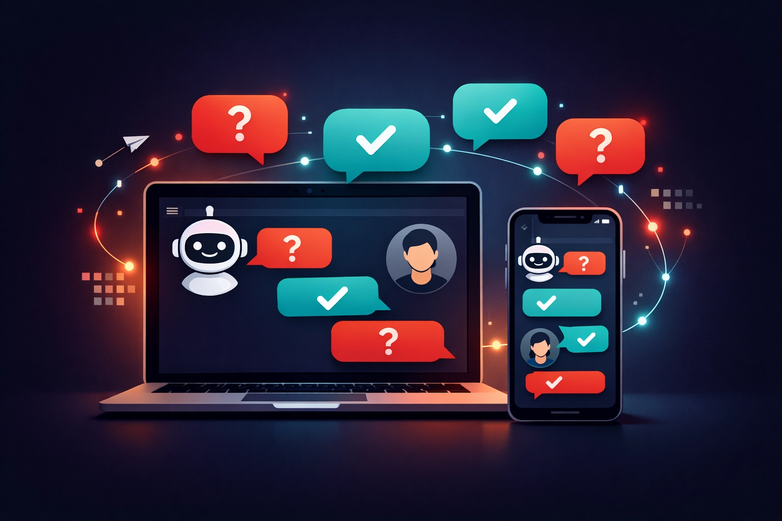 Live chat interface on laptop and mobile device for real-time website engagement