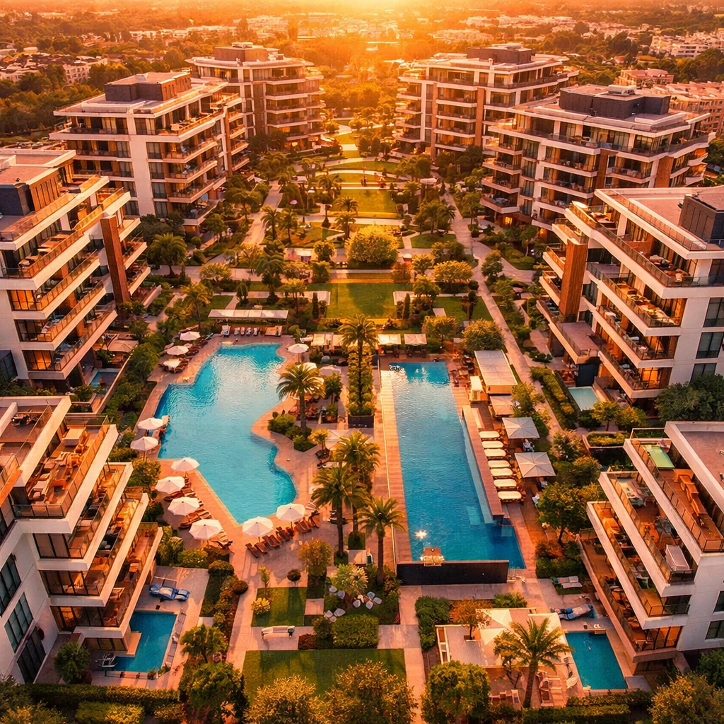 Aerial view of luxury real estate development showcasing commercial property investment opportunities