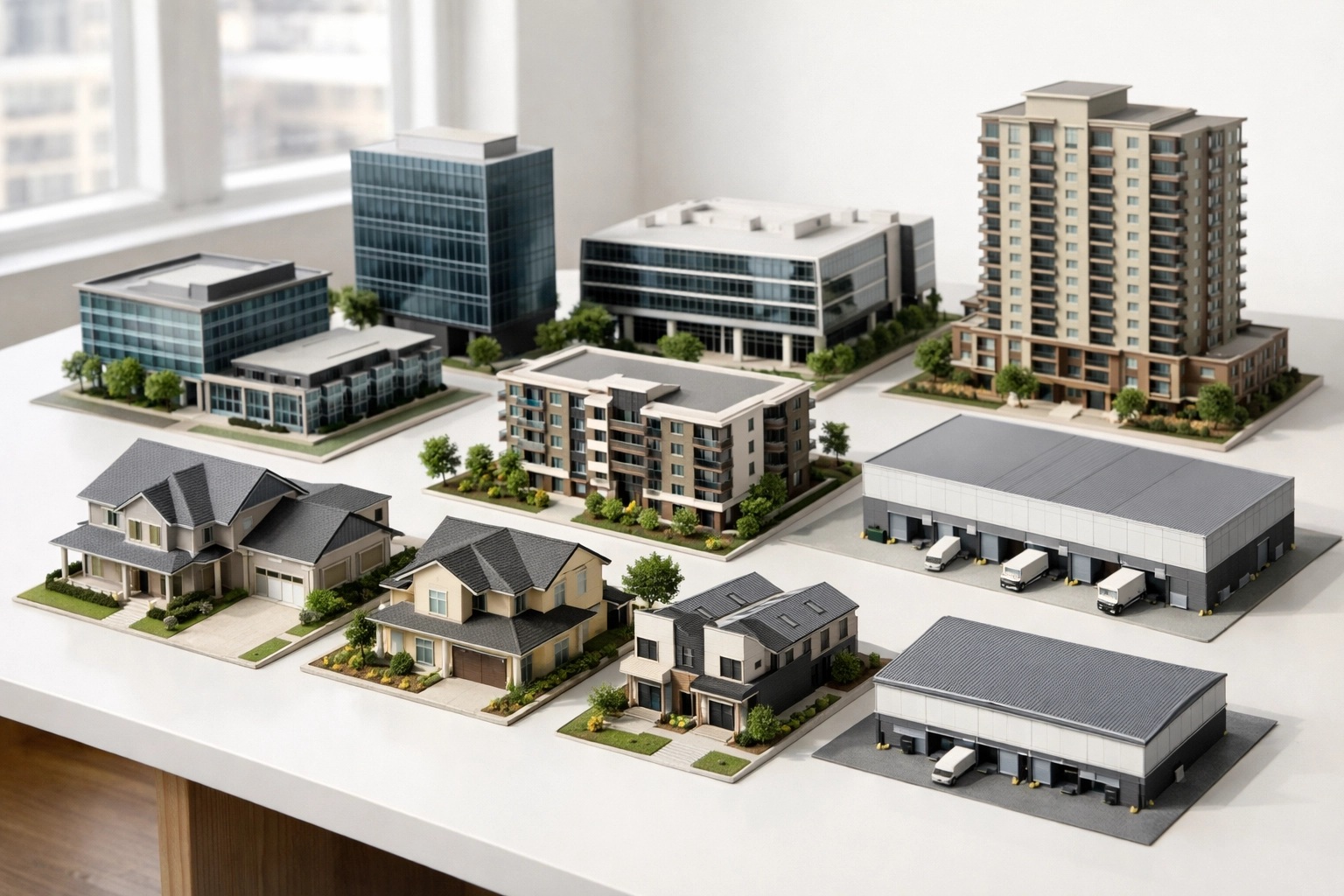 Diverse property types including residential and commercial buildings for 1031 exchange portfolio