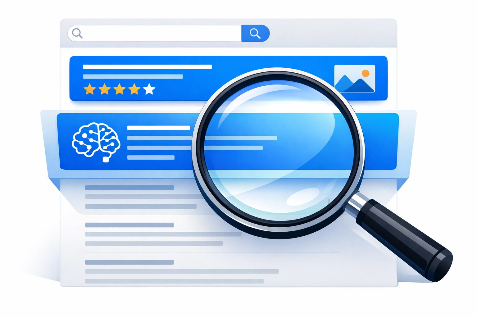 Google search results page layers featuring snippets, AI overviews, and organic rankings