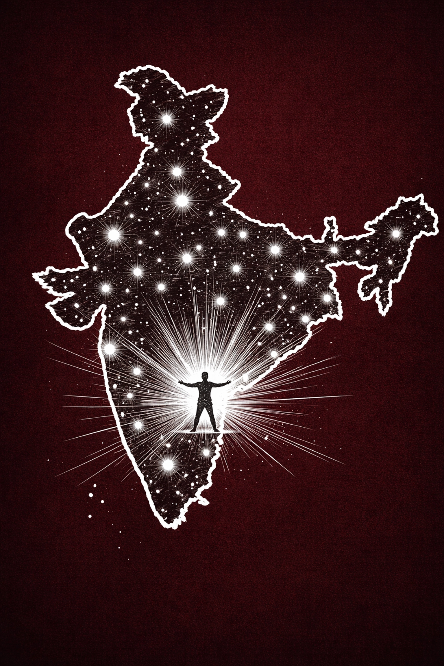 Hand-drawn map of India with glowing cities, celebrating local talent achieving national reach in creative careers