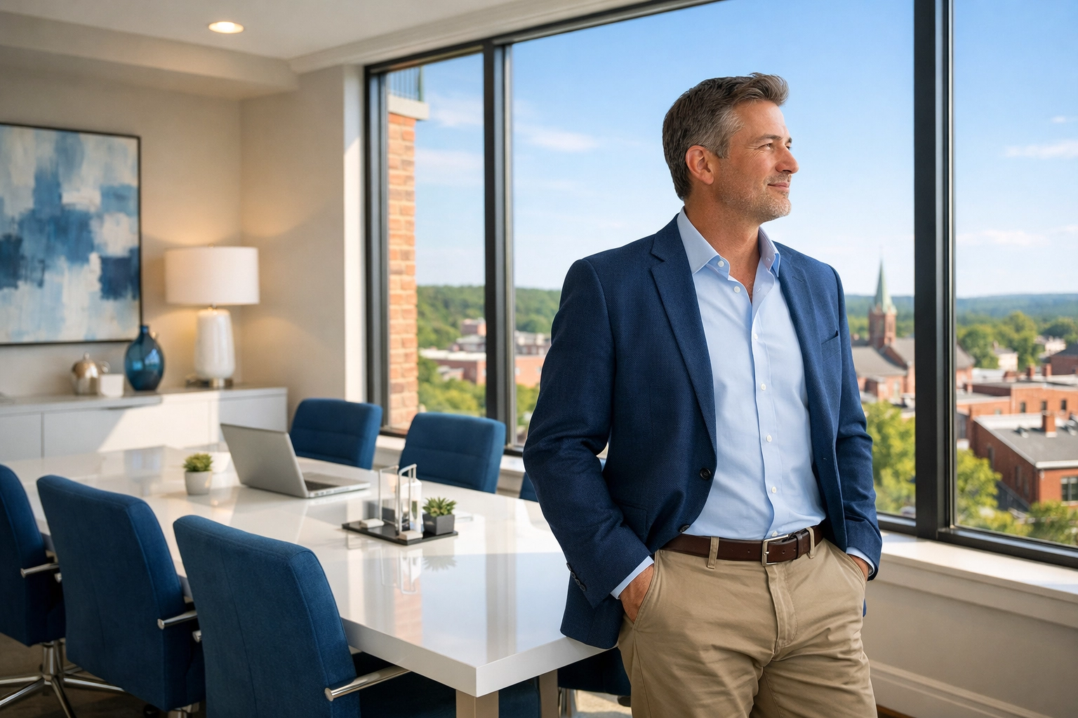 A pristine executive office in Maynard providing a productive environment for business success.