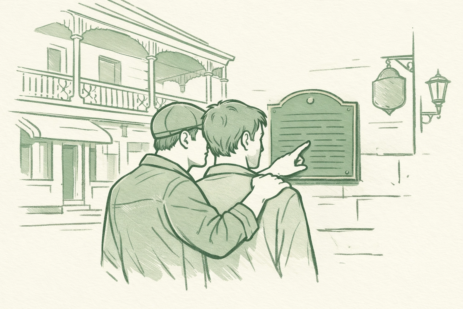 Gay couple viewing heritage plaque at Imperial Hotel, NSW State Heritage-listed LGBTQ+ landmark