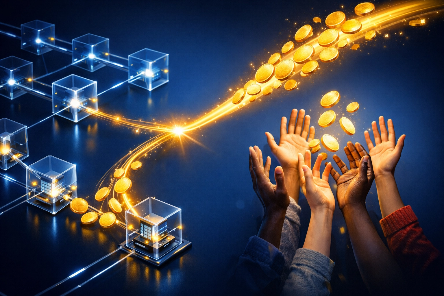 Larecoin transaction tax splitting into charity donations and network infrastructure on blockchain