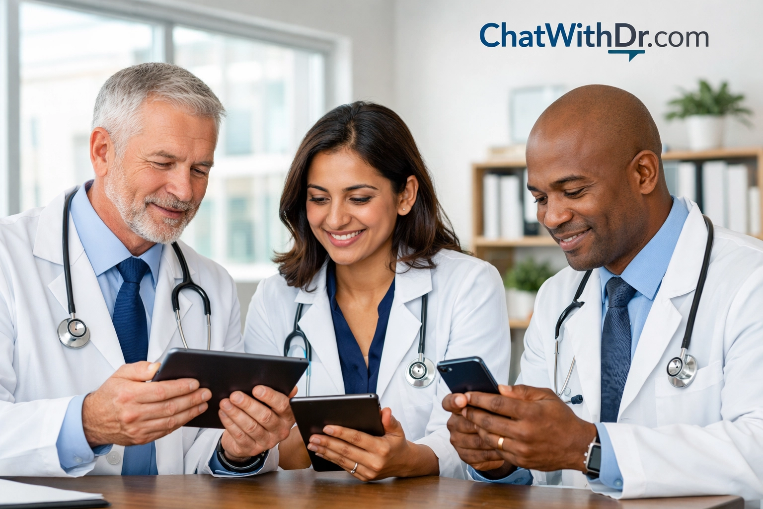 Licensed doctors using smartphones and tablets for text-based telehealth consultations