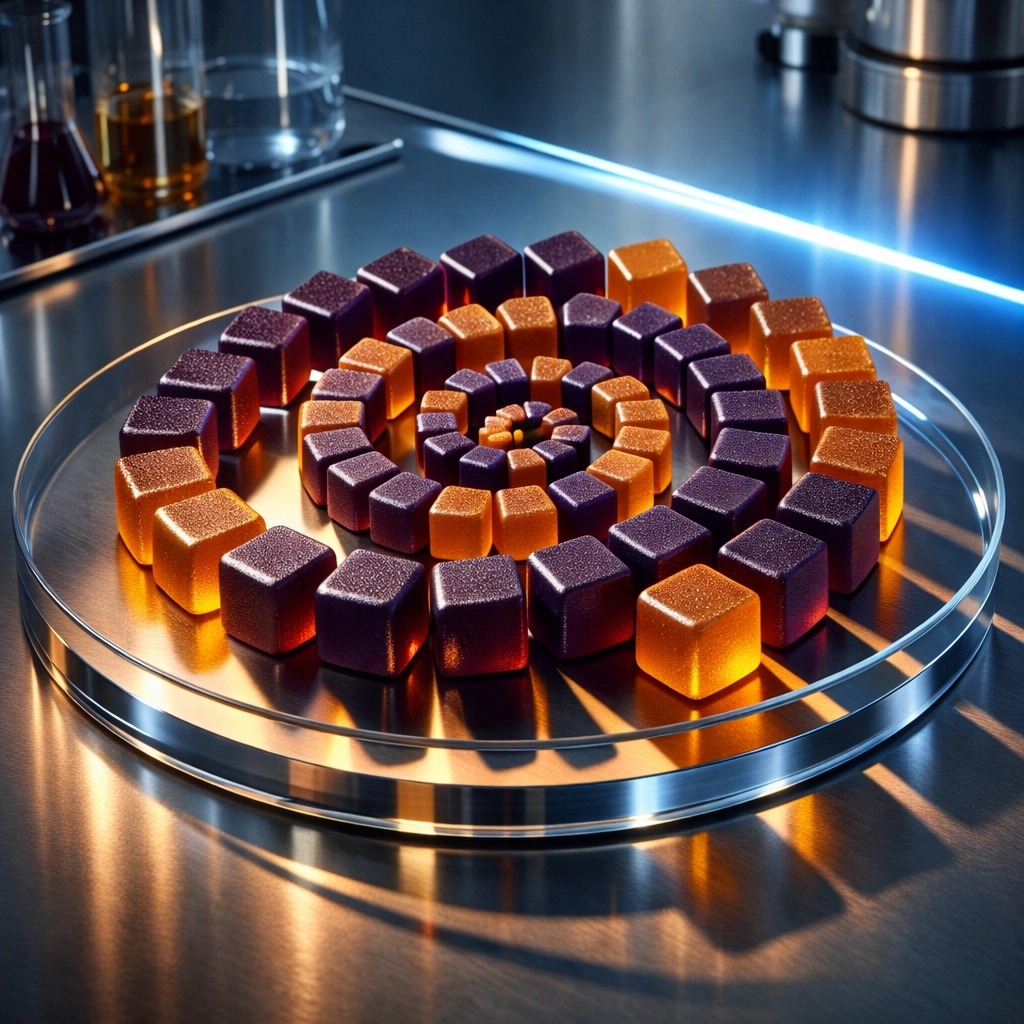 Premium vegan biotin and collagen gummies for hair skin and nails in a high-tech wellness laboratory.