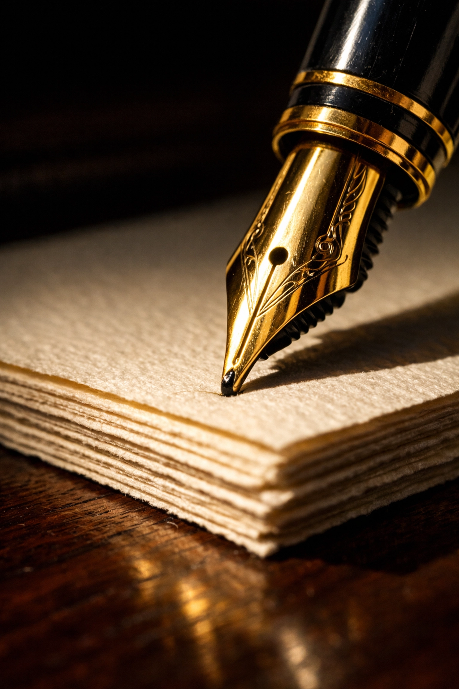 A gold-nibbed pen signing formal documents for corporate approval and board governance.