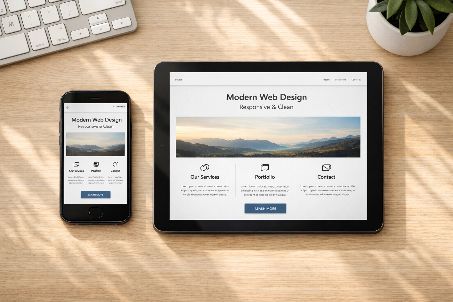 Mobile responsive website design shown on smartphone and tablet for optimal user experience