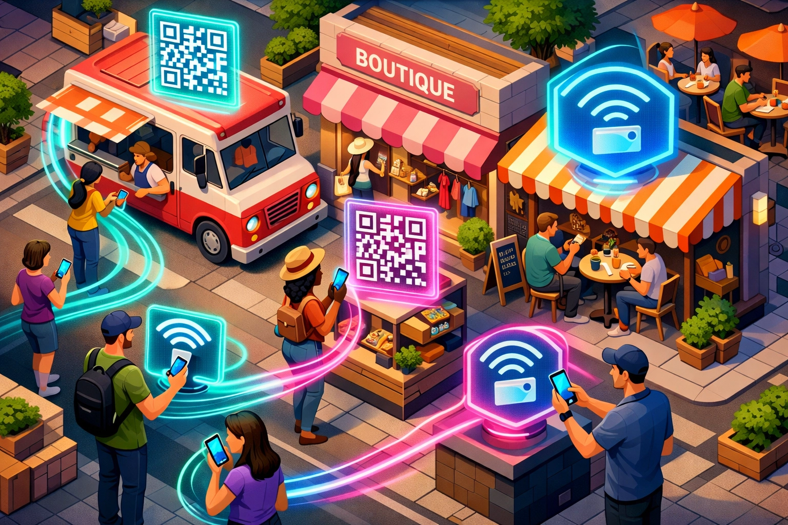 Small business marketplace accepting crypto payments via QR codes and NFC technology
