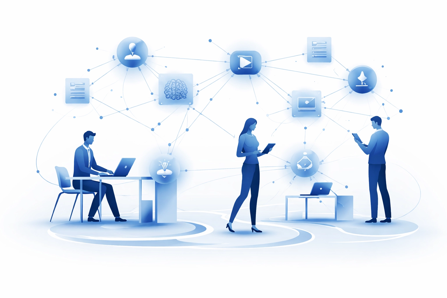 Infographic illustrating seamless workplace learning with microlearning and workflow integration in an AI environment