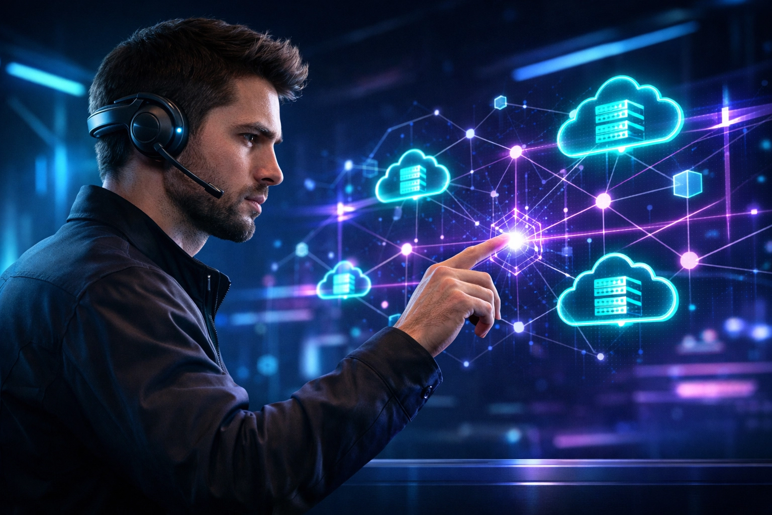 Gen Z professional learning cloud computing and data architecture skills in a high-tech EsportsPod environment.