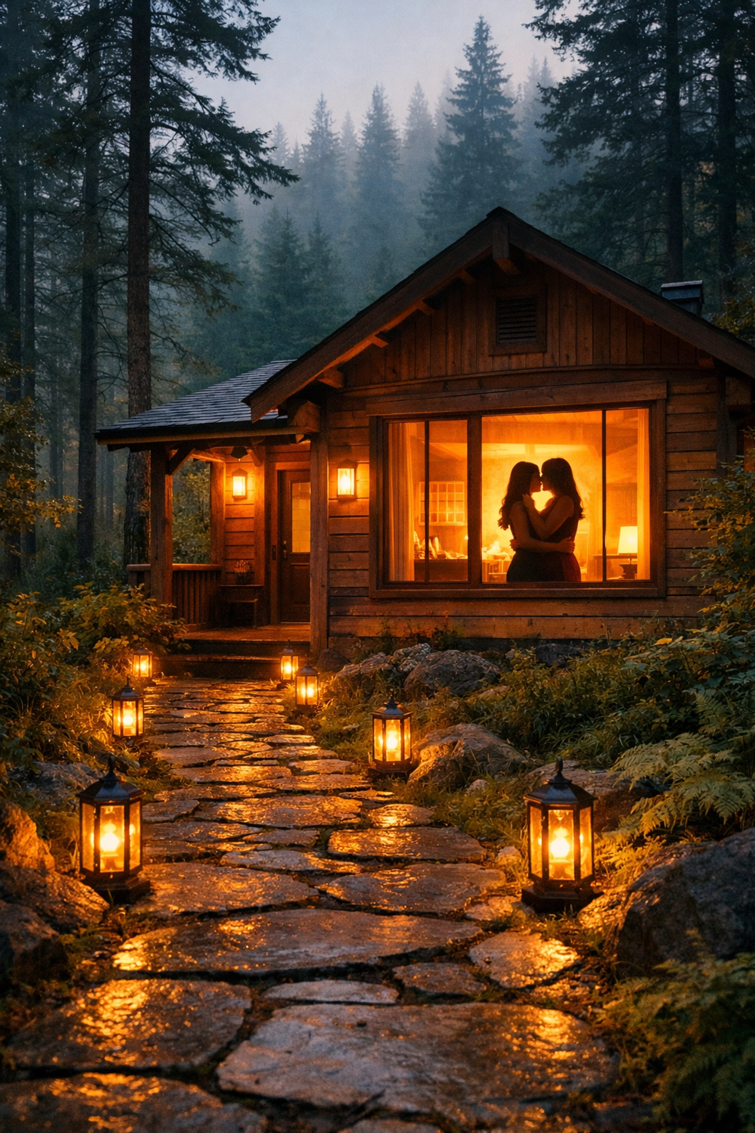 Cozy cabin at women-only nature retreat offering LGBTQ+ safe space