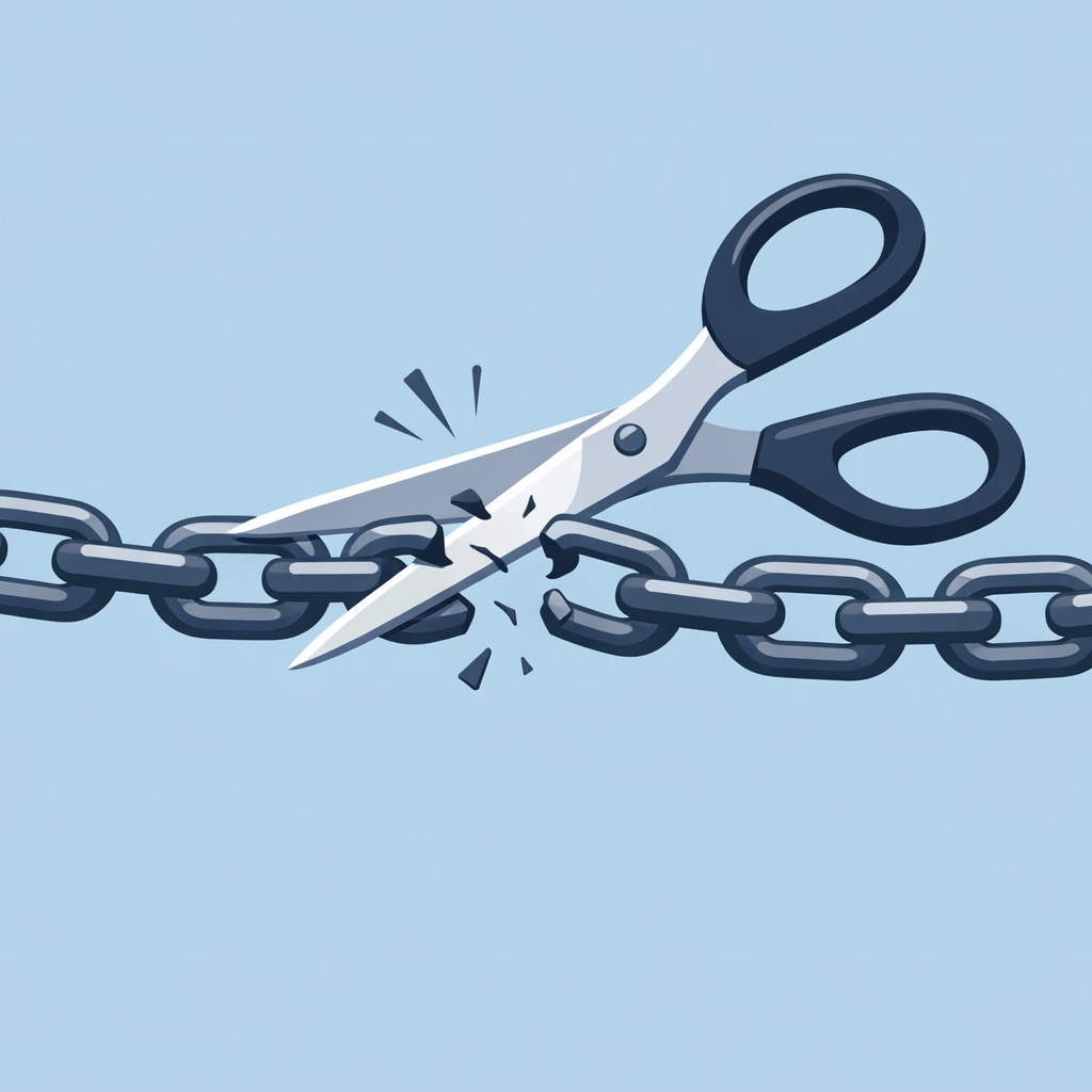 Tijeras cortando cadenas simbolizando quitar colecciones del crédito y reparación de crédito.