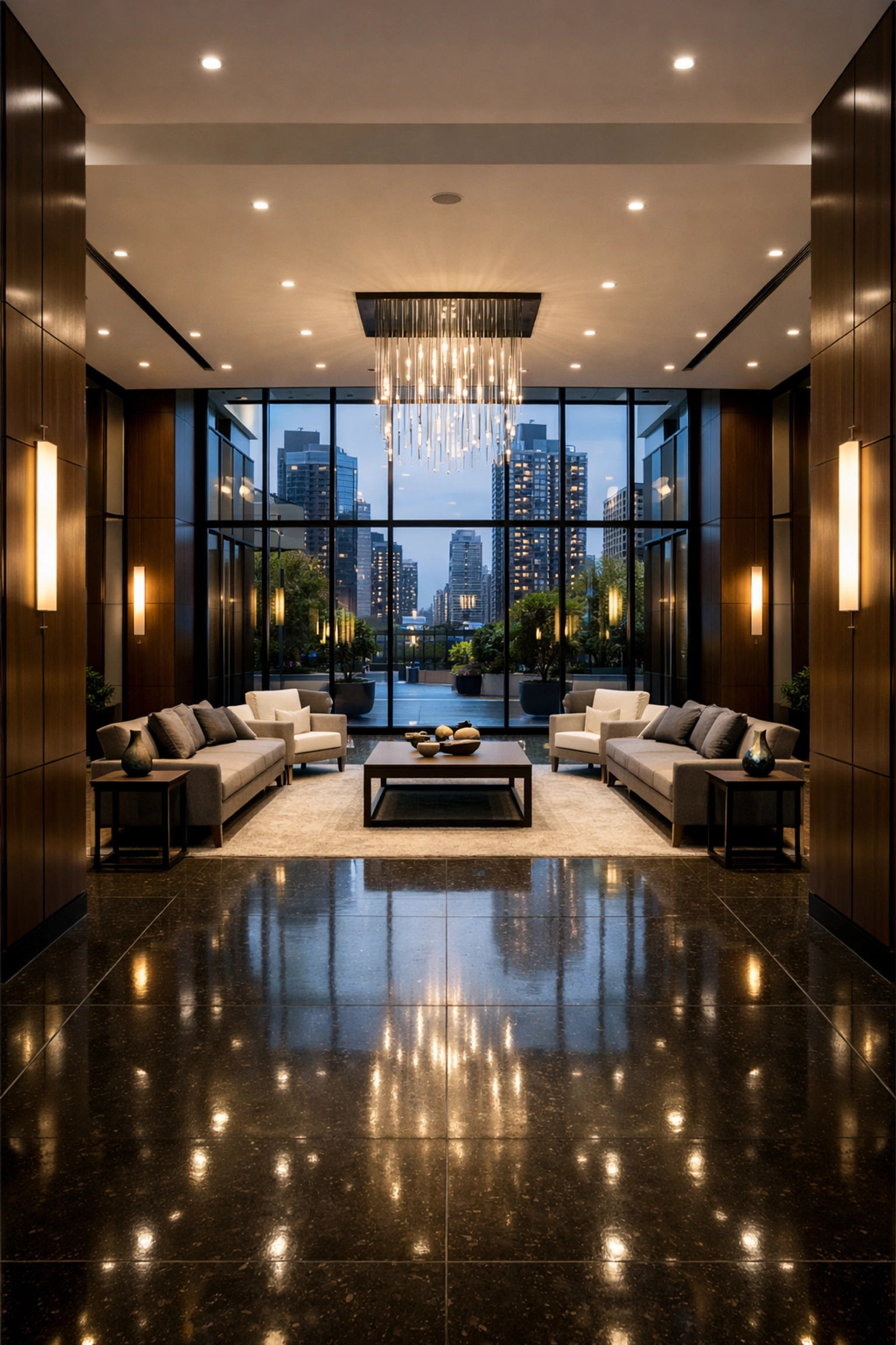 Clean modern multi-family residential lobby in Indianapolis highlighting professional janitorial maintenance.